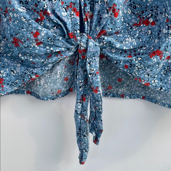 Beachlunchlounge Blue 3/4 Sleeve Tie Front Viscose  Blouse Medium - Picture 8 of 15